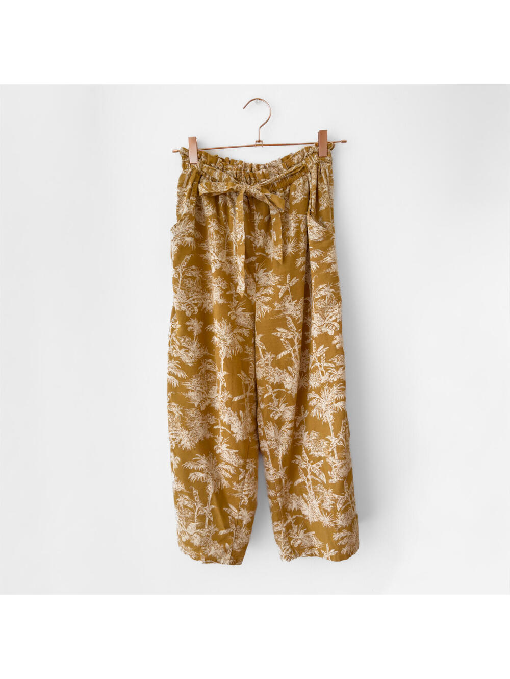 American Eagle Yellow Tropical Print Paperbag Pants Size Medium